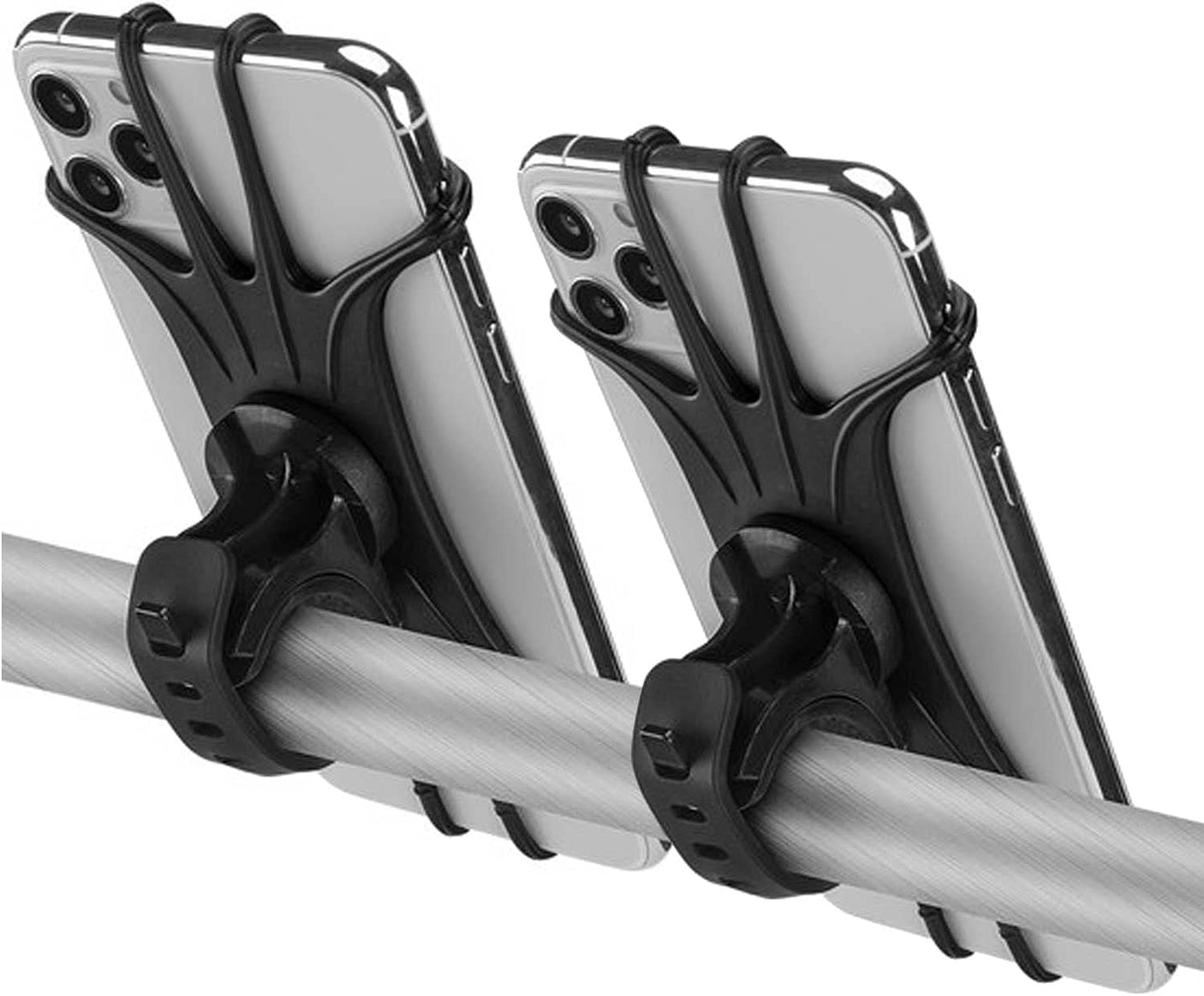2 Pack Bike Phone Mount, Universal Silicone Bicycle Phone Holder with 360° Rotation, Shock-Resistant Handlebar Phone Mount for iPhone & Samsung, Fits 4.7–6.8" Phones, Easy Tool-Free Installation