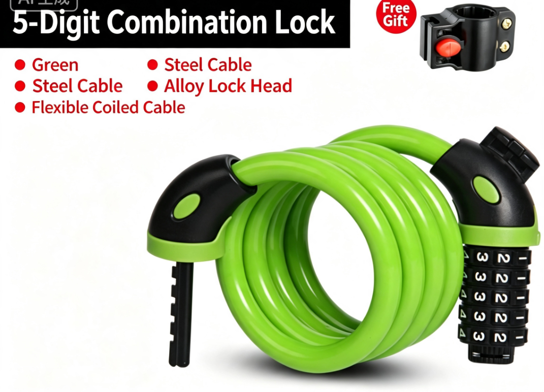 Resettable Combination Bicycle Lock with Mounting Bracket, Fits Scooter & Motorcycle
