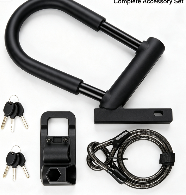 Heavy Duty Anti-Theft U Lock for Bicycle E-Bike Scooter, Hardened Steel Shackle with Silicone Cover, Comes with Keys, Mount Bracket & Security Cable
