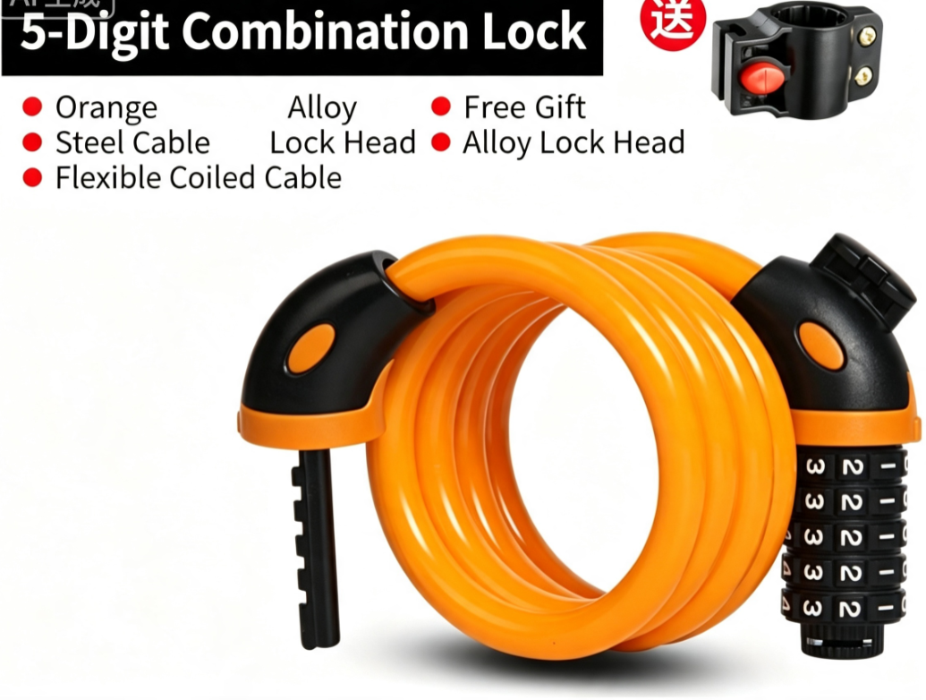 Resettable Combination Bicycle Lock with Mounting Bracket, Fits Scooter & Motorcycle