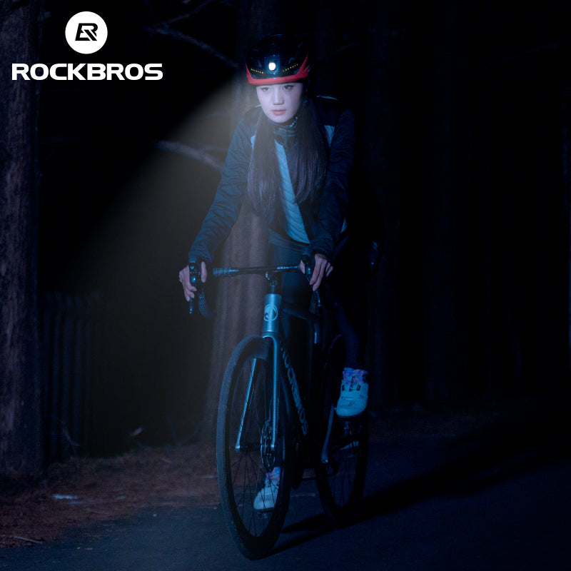 ROCKBROS Safety Warning Helmet with Built-In Lights and Adjustable Fit Electric USB
