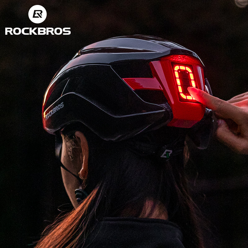 ROCKBROS Safety Warning Helmet with Built-In Lights and Adjustable Fit Electric USB