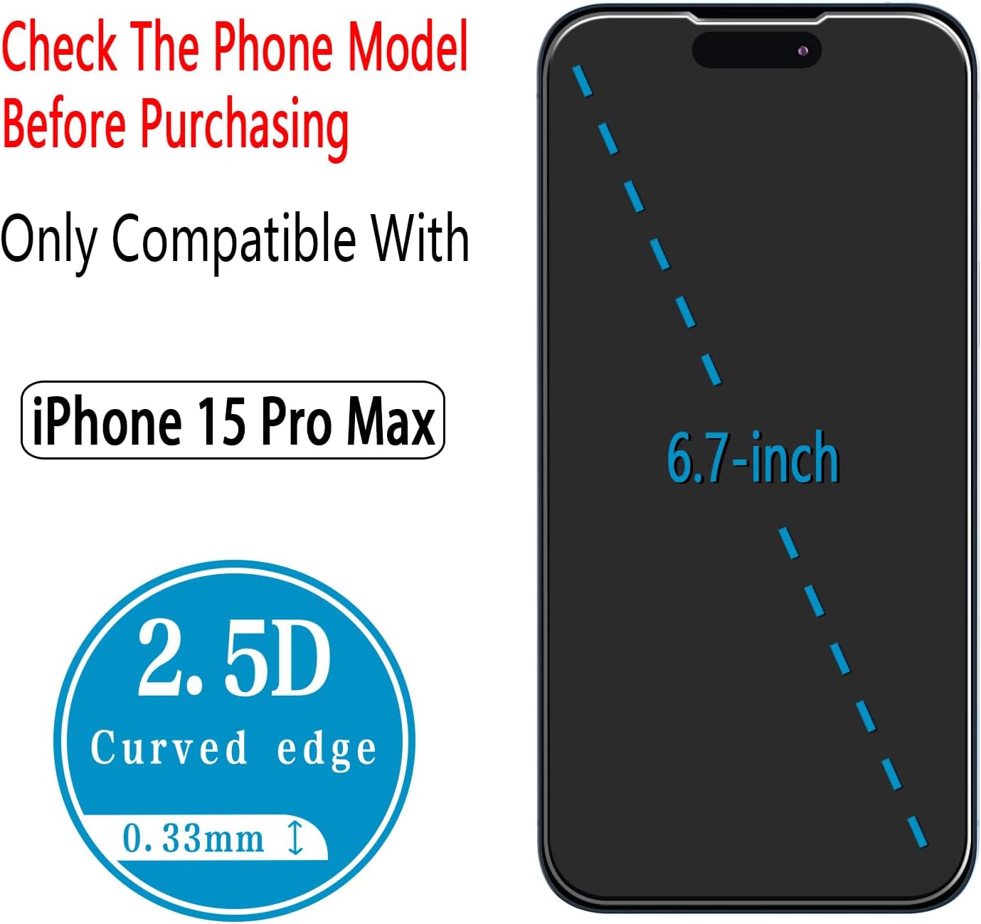 2 Pack Screen Protector for iPhone 15 Pro Max Tempered Glass Anti Scratch, Bubble Free