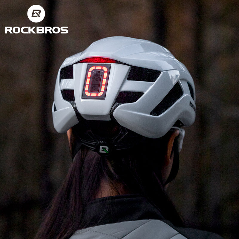 ROCKBROS Safety Warning Helmet with Built-In Lights and Adjustable Fit Electric USB