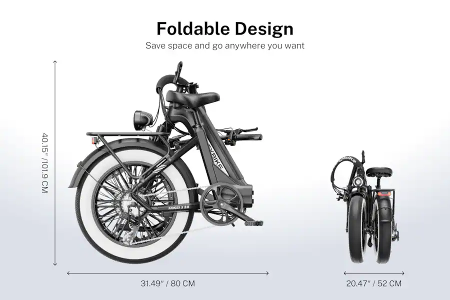 Heybike Ranger S 2.0 Foldable Step-Thru Fat-Tire 750W Ebike, 55 Miles Max Range, 28MPH - UL Certified - Black