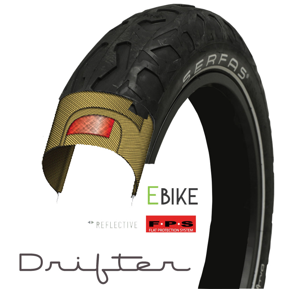 (E-CTR) E-Drifter E-Bike Tire w/ Reflective Sidewall Fat Tire: 20 x 4.25
