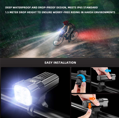 Bike Light for Night Riding, 2000LM Bicycle Headlight & Taillight, 3000mAh USB C Rechargeable Waterproof LED Bright Bike Headlights for Cyclists and Commuters