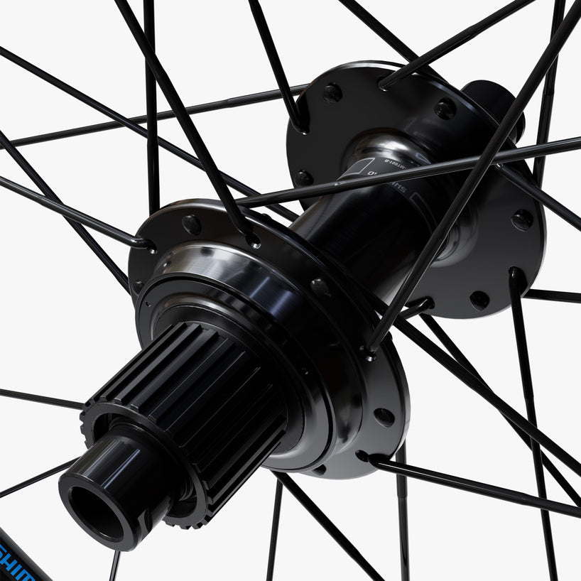 WHEEL, WH-MT620-B-27.5, F&R:24H, FOR 12S, F:15/R:12MM E-THRU, TUBELESS, OLD:110/148MM, BLACK, W/ STD STICKER, CL DISC