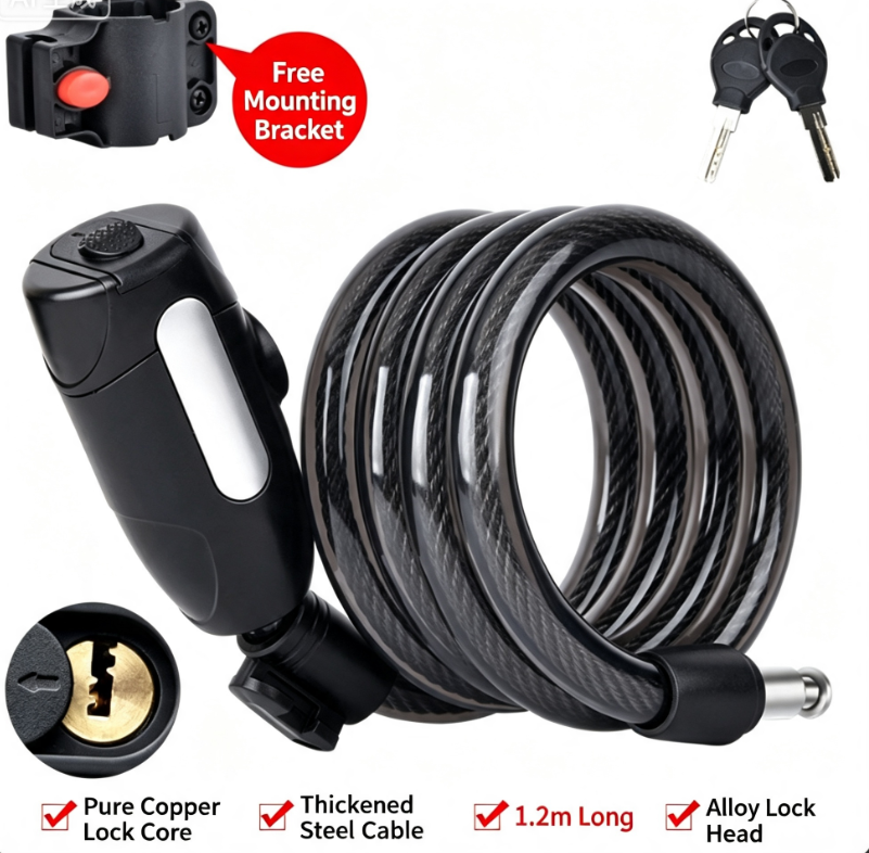 Heavy Duty Bike Cable Lock for E-Bike Scooter, Resettable Combination Steel Lock with Weatherproof PVC Cover