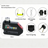 Alarm Disc Brake Lock, Rechargeable Tail Light Anti‑Theft Security Lock for Motorcycle, E‑Bike & Bicycle