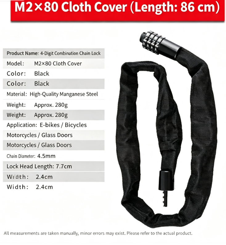 Bike Lock, Heavy Duty Anti Theft 4-Digit Combo Chain Lock | Resettable Combination Bicycle Lock, Keyless and Long Security Chain Lock for E-bike, Scooter, Bike Rack, Commuting & Outdoor