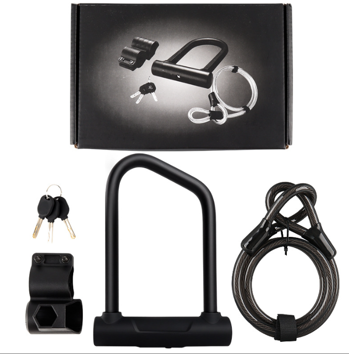 Heavy Duty Anti-Theft U Lock for E-Bike Scooter Motorcycle, Hardened Steel Shackle with Security Cable & 3 Spare Keys