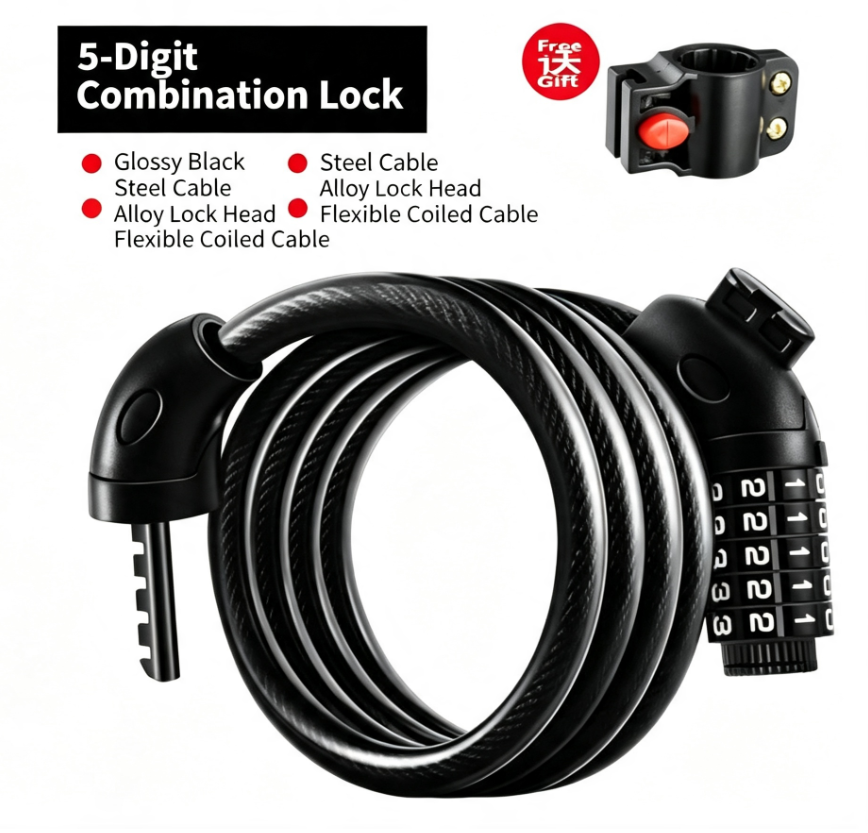 Resettable Combination Bicycle Lock with Mounting Bracket, Fits Scooter & Motorcycle