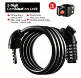 Resettable Combination Bicycle Lock with Mounting Bracket, Fits Scooter & Motorcycle