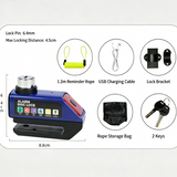 Alarm Disc Brake Lock, Rechargeable Tail Light Anti‑Theft Security Lock for Motorcycle, E‑Bike & Bicycle