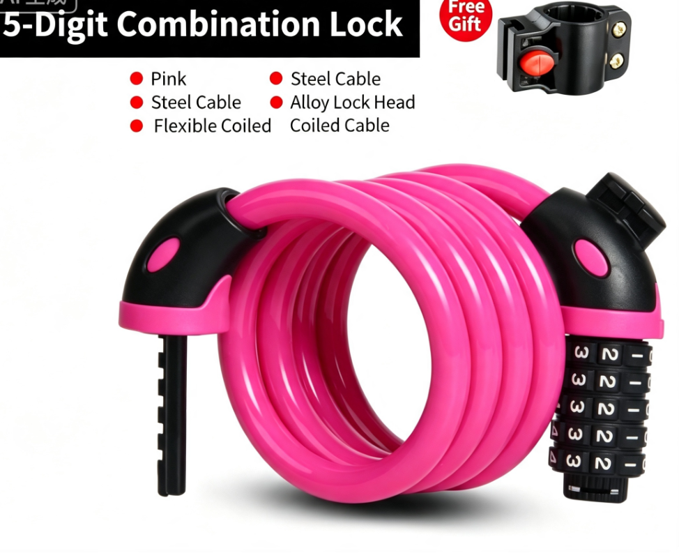 Resettable Combination Bicycle Lock with Mounting Bracket, Fits Scooter & Motorcycle