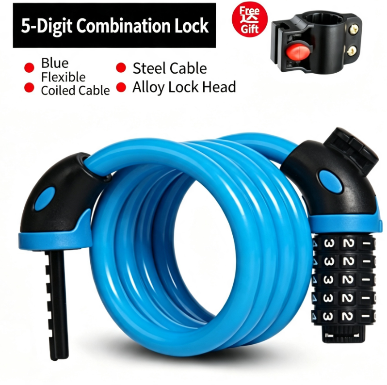 Resettable Combination Bicycle Lock with Mounting Bracket, Fits Scooter & Motorcycle