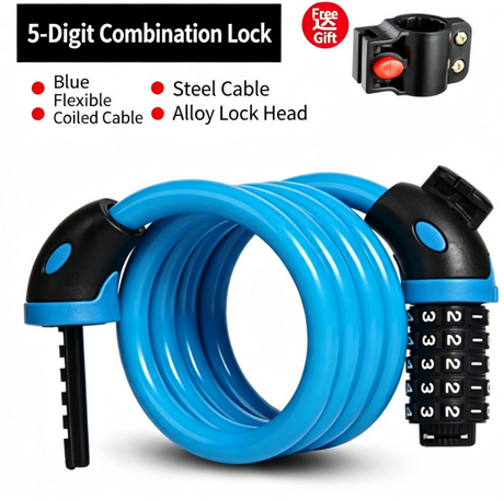 Resettable Combination Bicycle Lock with Mounting Bracket, Fits Scooter & Motorcycle