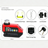 Alarm Disc Brake Lock, Rechargeable Tail Light Anti‑Theft Security Lock for Motorcycle, E‑Bike & Bicycle