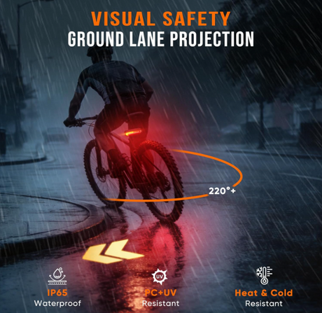 Smart Bike Tail Light, Wireless Remote Turn Signals with 120dB Audio Warning & Virtual Lane Projection, USB-C Rechargeable Rear Cycling Light, IP65 Waterproof Anti-Collision Safety Signal
