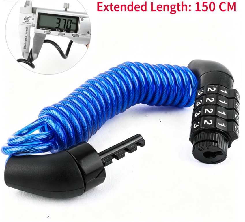 4 Digit Combination Helmet Cable Lock, Anti-Cut Steel Lightweight Lock for Motorcycle Helmet, Bike Wheel, Stroller & Luggage