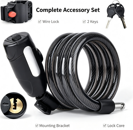 Heavy Duty Bike Cable Lock for E-Bike Scooter, Resettable Combination Steel Lock with Weatherproof PVC Cover