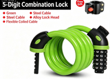 Resettable Combination Bicycle Lock with Mounting Bracket, Fits Scooter & Motorcycle