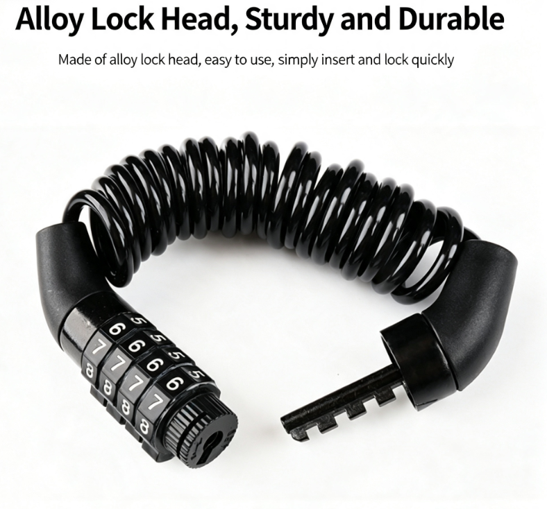 4 Digit Combination Helmet Cable Lock, Anti-Cut Steel Lightweight Lock for Motorcycle Helmet, Bike Wheel, Stroller & Luggage