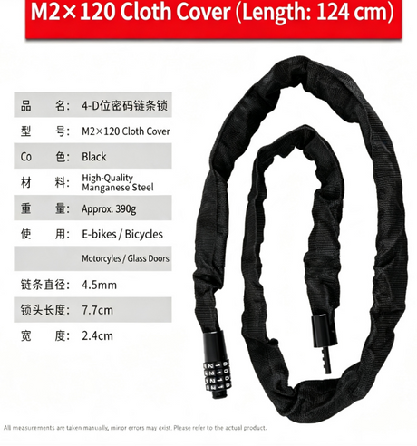 Bike Lock, Heavy Duty Anti Theft 4-Digit Combo Chain Lock | Resettable Combination Bicycle Lock, Keyless and Long Security Chain Lock for E-bike, Scooter, Bike Rack, Commuting & Outdoor