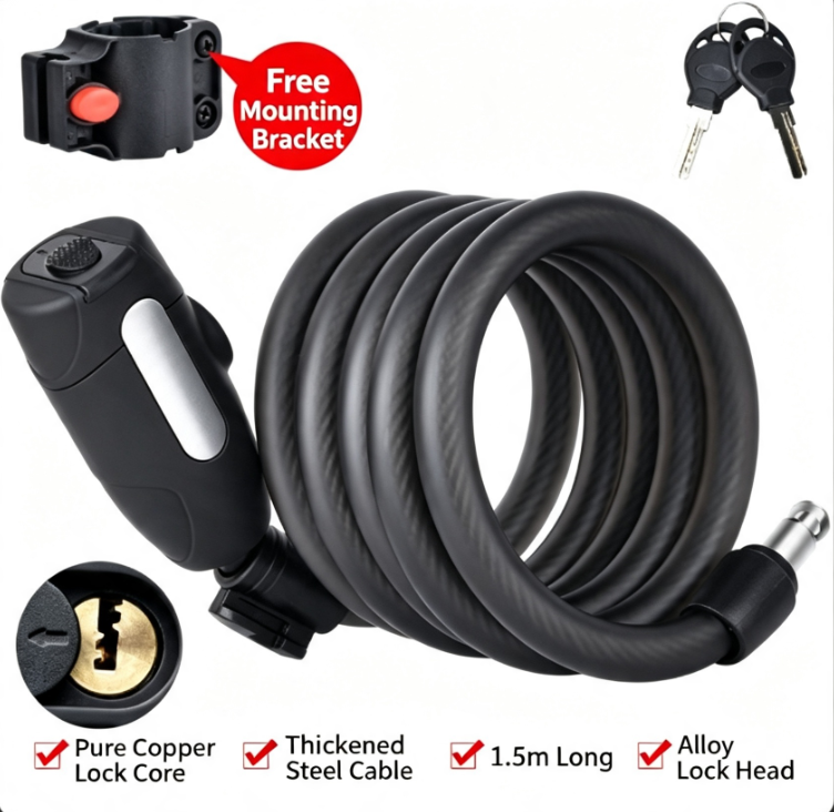 Heavy Duty Bike Cable Lock for E-Bike Scooter, Resettable Combination Steel Lock with Weatherproof PVC Cover