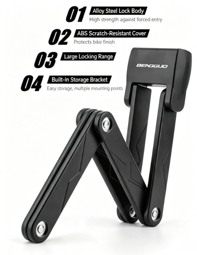 Alloy Steel Folding Bike Lock with Keys & Mount Bracket for Scooter Motorcycle