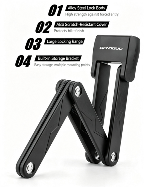 Alloy Steel Folding Bike Lock with Keys & Mount Bracket for Scooter Motorcycle