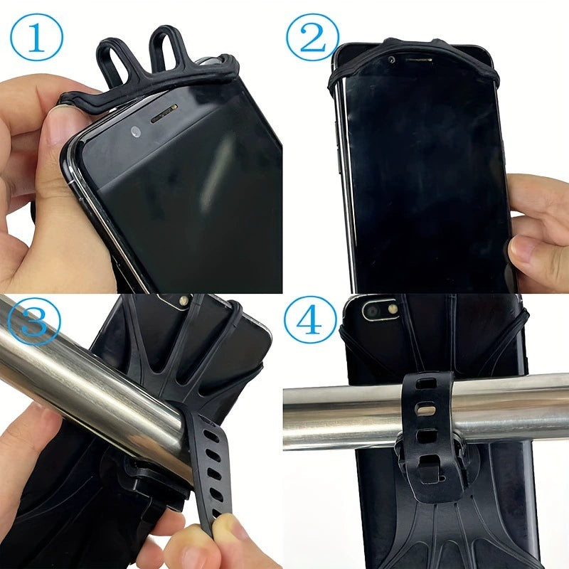 2 Pack Bike Phone Mount, Universal Silicone Bicycle Phone Holder with 360° Rotation, Shock-Resistant Handlebar Phone Mount for iPhone & Samsung, Fits 4.7–6.8" Phones, Easy Tool-Free Installation