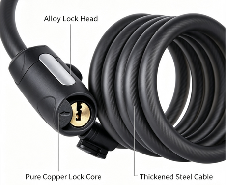 Heavy Duty Bike Cable Lock for E-Bike Scooter, Resettable Combination Steel Lock with Weatherproof PVC Cover
