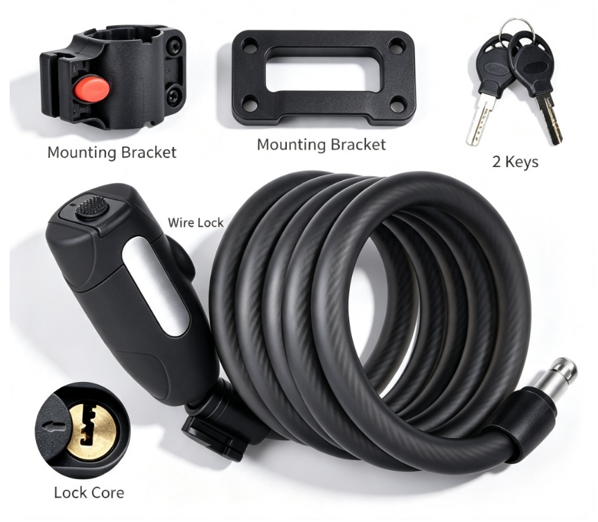 Heavy Duty Bike Cable Lock for E-Bike Scooter, Resettable Combination Steel Lock with Weatherproof PVC Cover