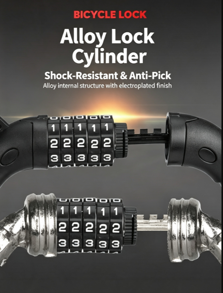 Resettable Combination Bicycle Lock with Mounting Bracket, Fits Scooter & Motorcycle