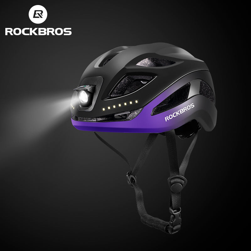 ROCKBROS Safety Warning Helmet with Built-In Lights and Adjustable Fit Electric USB