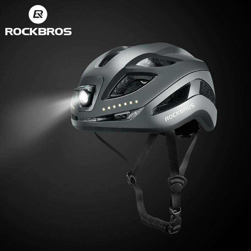 ROCKBROS Safety Warning Helmet with Built-In Lights and Adjustable Fit Electric USB