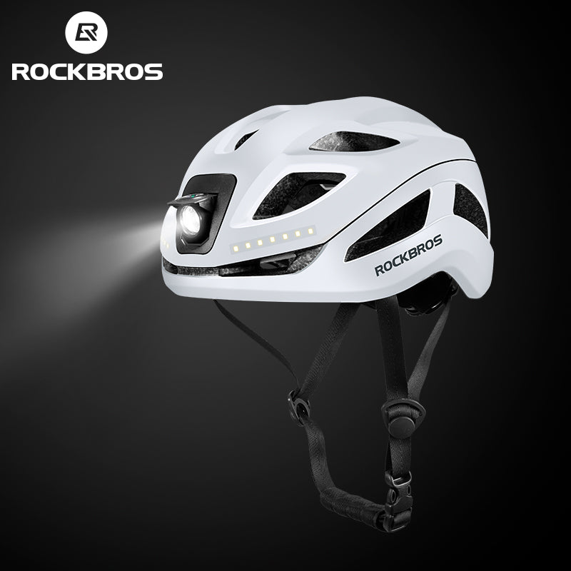 ROCKBROS Safety Warning Helmet with Built-In Lights and Adjustable Fit Electric USB