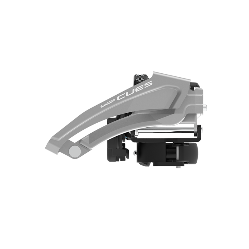 FRONT DERAILLEUR, FD-U4010-L, CUES, FOR 2X9, LOW CLAMP, TOP-SWING, 34.9MM BAND (W/31.8 & 28.6MM ADAPTER), CS-ANGLE: 63-68, FOR TOP GEAR: 46T, CL: 48.8MM