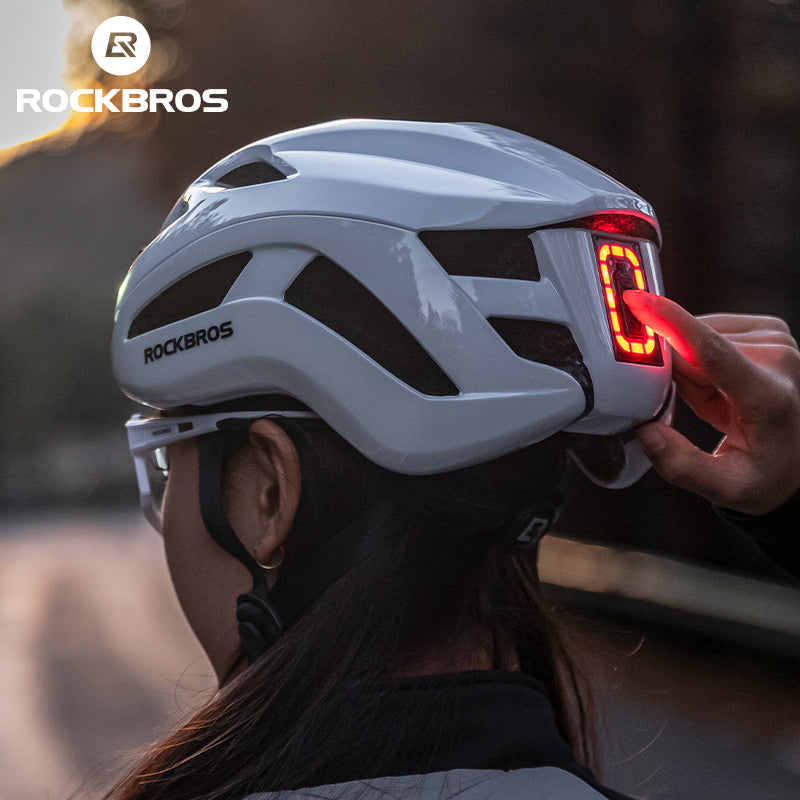 ROCKBROS Safety Warning Helmet with Built-In Lights and Adjustable Fit Electric USB