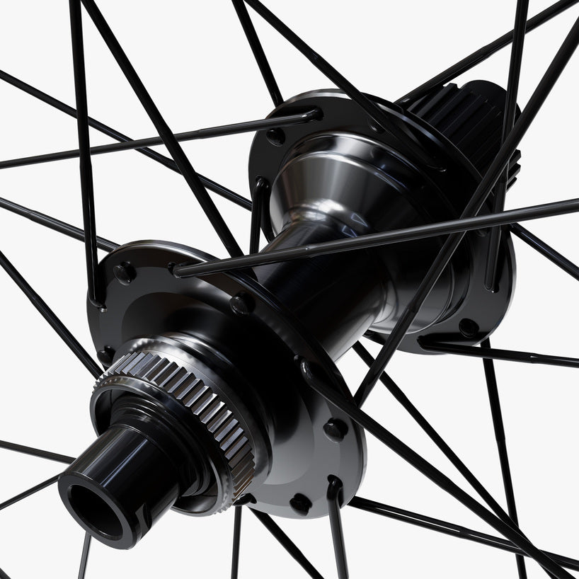 WHEEL, WH-MT620-B-29, F&R:24H, FOR 12S, F:15/R:12MM E-THRU, TUBELESS, OLD:110/148MM, BLACK, W/ STD STICKER, CL DISC