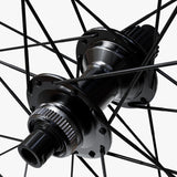 WHEEL, WH-MT620-B-29, F&R:24H, FOR 12S, F:15/R:12MM E-THRU, TUBELESS, OLD:110/148MM, BLACK, W/ STD STICKER, CL DISC