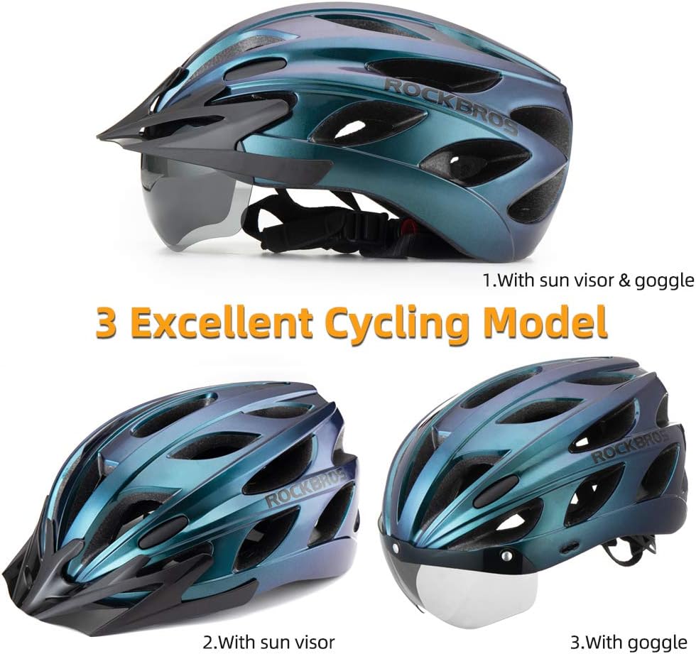 ROCKBROS Lightweight Cycling Helmet with Removable Goggles Sun Visor