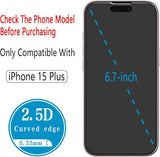 2 Pack Screen Protector for iPhone 15 Plus, 6.7 inch, Tempered Glass, Dynamic Island Compatible, Case Friendly, Not for iPhone 16 Pro Max 6.9 Inch