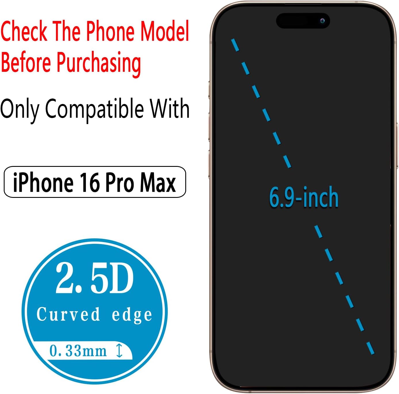 2 Pack Screen Protector for iPhone 16 Pro Max Tempered Glass Full Coverage, Anti Scratch, Bubble Free