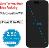 2 Pack Screen Protector for iPhone 16 Pro Max Tempered Glass Full Coverage, Anti Scratch, Bubble Free