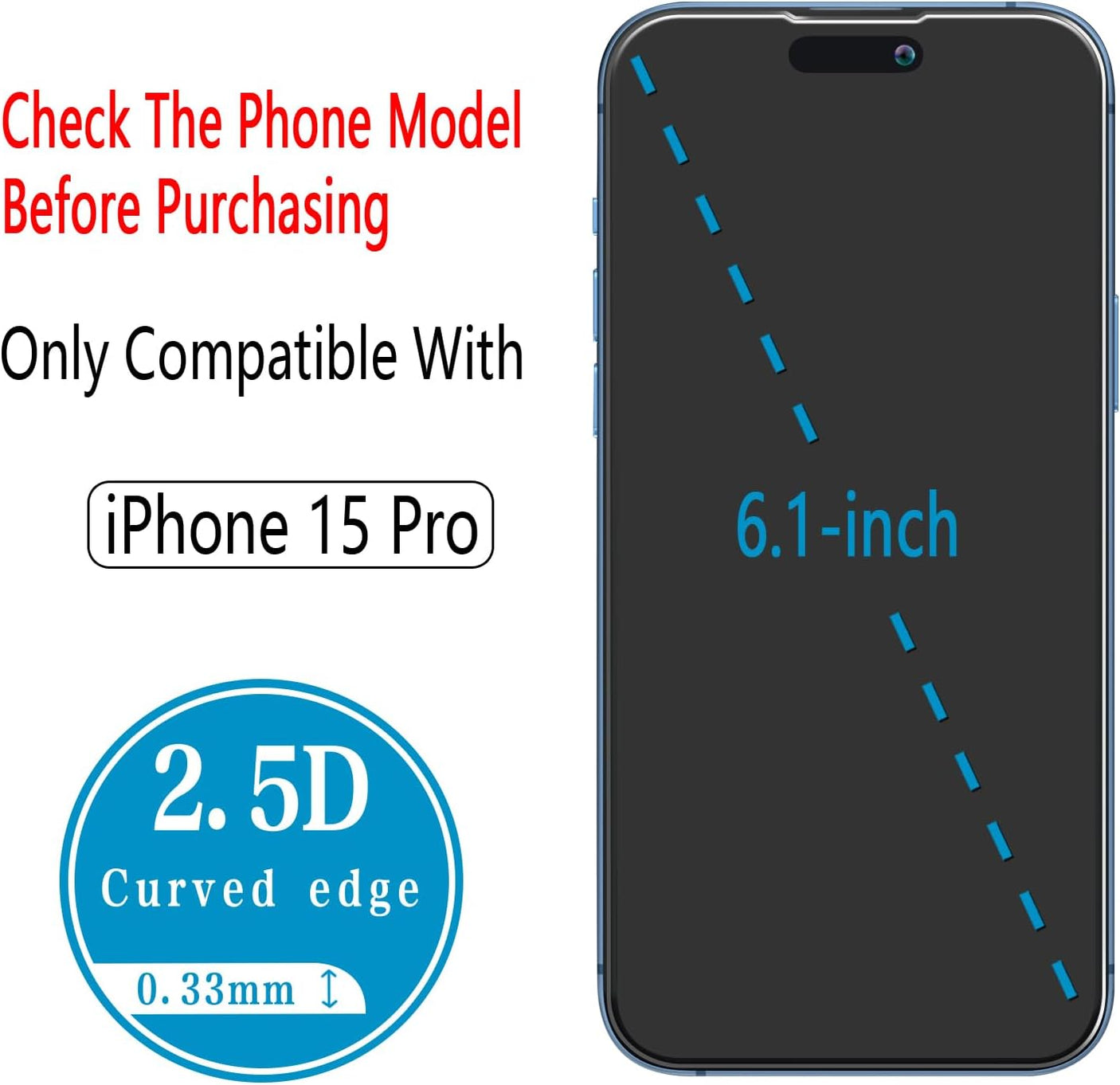 2 Pack Screen Protector for iPhone 15 Pro 6.1 Inch Tempered Glass Anti Scratch, Bubble Free, Easy to Install