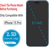 2 Pack Screen Protector for iPhone 15 Pro 6.1 Inch Tempered Glass Anti Scratch, Bubble Free, Easy to Install