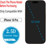 2 Pack Screen Protector for iPhone 16 Pro 6.3 inch Tempered Glass Full Coverage, Anti Scratch, Bubble Free